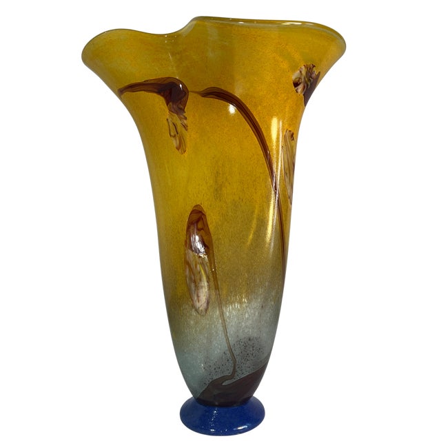 Glass Horia-Constantin Puscariu Signed 17 + Tall Abstract Floral Art Glass Vase For Sale - Image 7 of 18