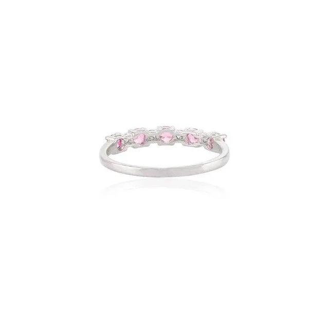 Not Yet Made - Made To Order Minimal Pink Sapphire Diamond Half Stacking Band Ring in 14k Solid White Gold Size 7 For Sale - Image 5 of 6