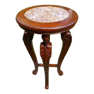 1960s Vintage Walnut Gueridon Table with Marble Top & Carved Elizabethan Courtly Figures