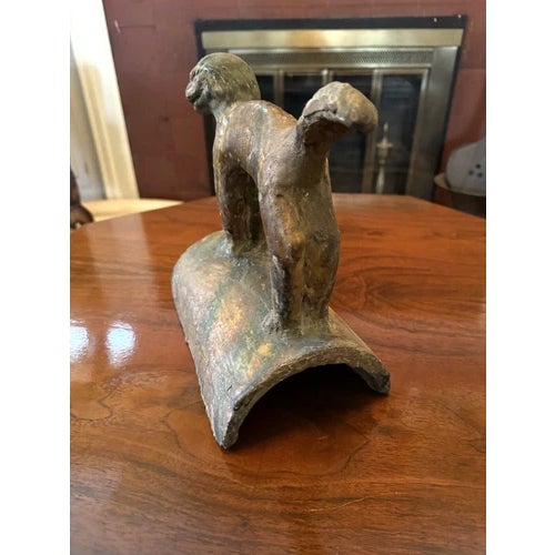 Antique Chinese Terra Cotta Animal Roof Tile on Curved Base For Sale - Image 4 of 12