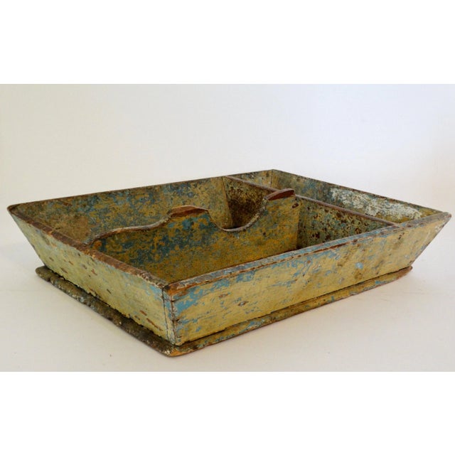 Wood American Primitive Mustard Color Divided Cutlery Tray For Sale - Image 7 of 11