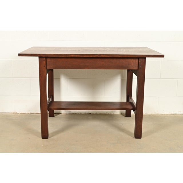 Gustav Stickley Antique Mission Oak Arts & Crafts Writing Desk or Library Table, Newly Refinished For Sale - Image 13 of 14