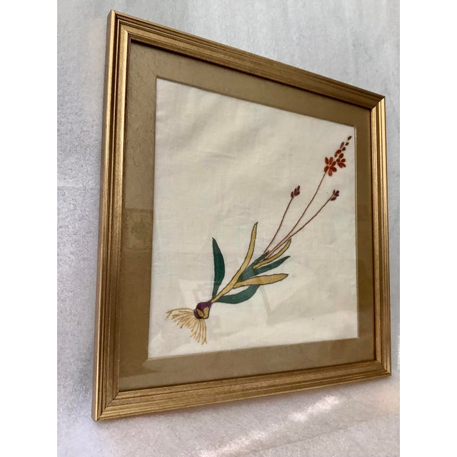 Floral Botanical Embroidery on Linen Vintage Artwork For Sale - Image 4 of 5