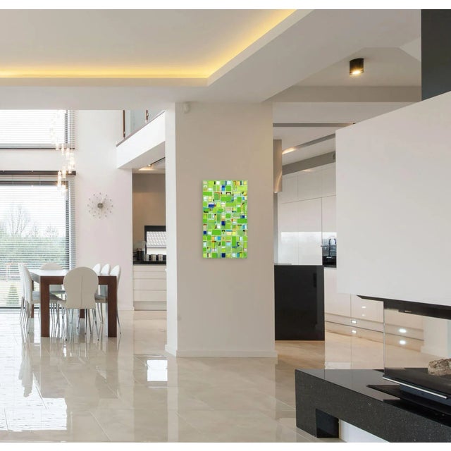 Textile Little Pattern Green - Original Green Abstract Oil Painting on Canvas Textural Geometric Artwork by Petra Rös-Nickel For Sale - Image 7 of 9