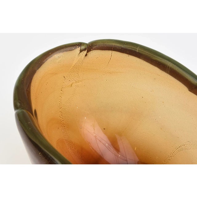 Vintage Murano Barovier E Toso Amber, Green and Gold Aventurine Glass Chunky Bowl, 1950's For Sale - Image 10 of 13