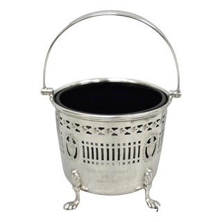 Mid 20th Century Barker Ellis English Regency Silver Plated Award Sugar Basket W/ Cobalt Blue For Sale