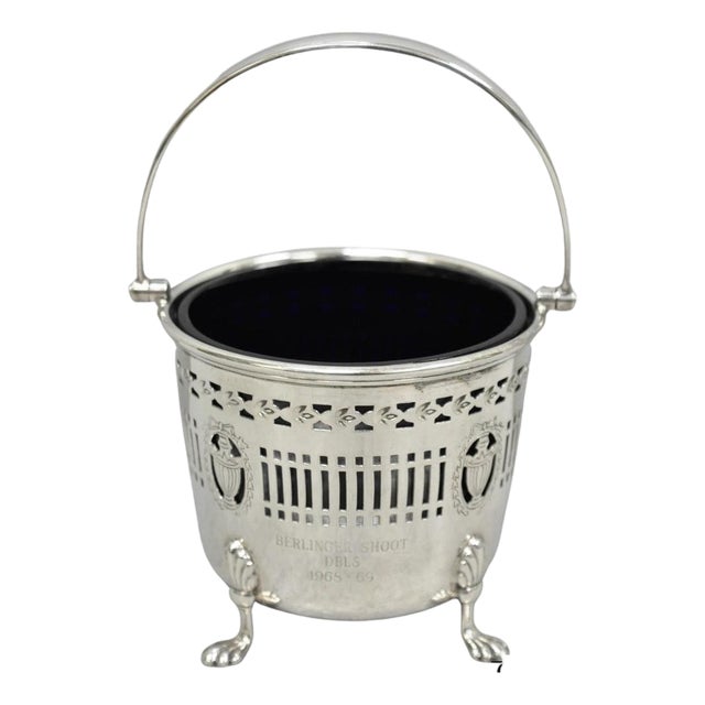 Mid 20th Century Barker Ellis English Regency Silver Plated Award Sugar Basket W/ Cobalt Blue For Sale