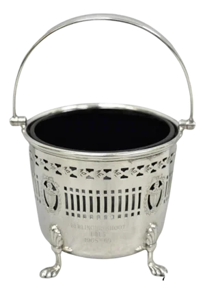Mid 20th Century Barker Ellis English Regency Silver Plated Award Sugar Basket W/ Cobalt Blue