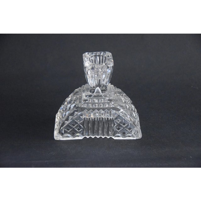 Beautiful pair of 1930s pressed glass Art Deco candleholders made by Walther & Söhne, Germany. Each hold one taper candle.