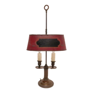 Bronze Bouillotte Lamp with Red Tole Shade, French, circa 1800