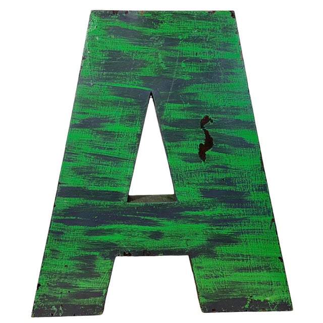 Large Vintage Green Iron Facade Letter A, 1970s For Sale - Image 9 of 9