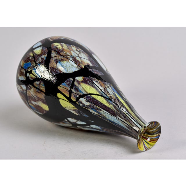 Amethyst Tall Vintage Signed + Orig Label Carlo Moretti Blue Black Gold White Murano Glass Vase For Sale - Image 8 of 12