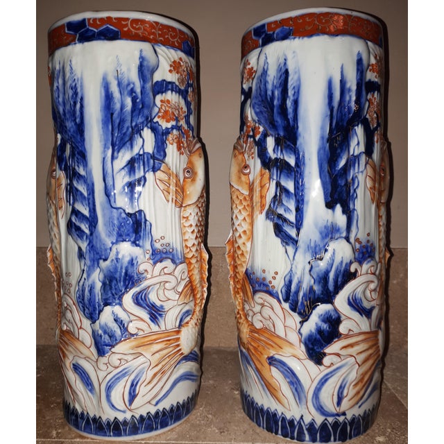 Arita Porcelain Vases with Carps Decoration, Japan, Set of 2 For Sale - Image 14 of 18