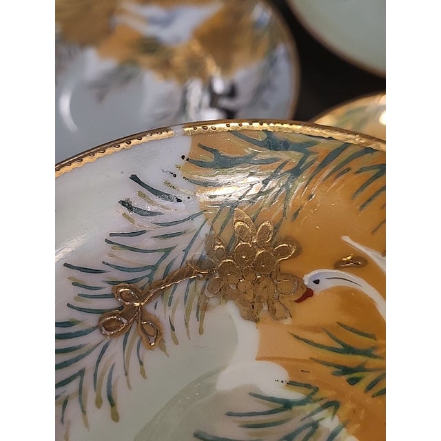 Vintage Japanese Crane Hand Painted Porcelain Plates/Saucers - Set of 5 For Sale - Image 4 of 9