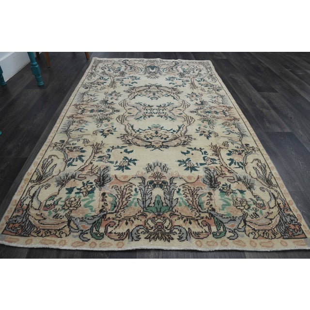 1970s Vintage Handmade Wool Cotton Beige Area Rug For Sale In San Francisco - Image 6 of 11