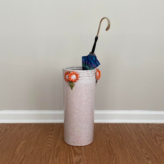 Nora Fenton Mid-Century Nora Fenton Italian Pottery Floor Vase Umbrella Stand With Colorful Flower Applications For Sale - Image 4 of 9