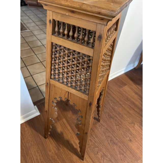 Antique Moorish Pedestal Plant Stand Carved Wood Moucharabieh Lattice Table 40" For Sale - Image 4 of 8