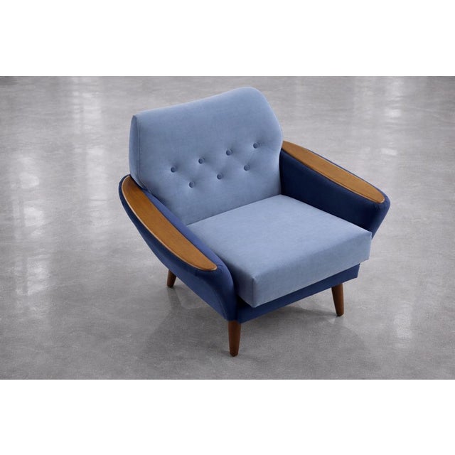 Mid-Century Scandinavian Modern Blue Velvet Living Room Set from Holm Fabriker AB, 1960s, Set of 2 For Sale - Image 9 of 18