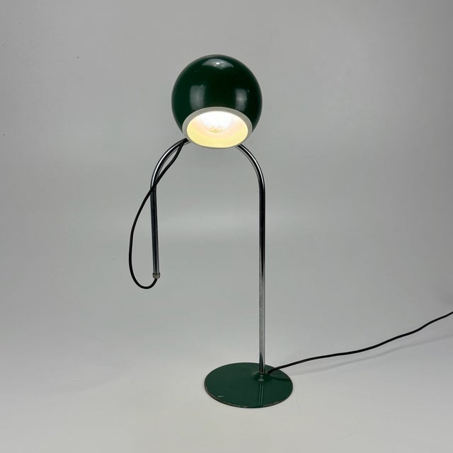 Mid-Century Modern Green Eyeball Desk Lamp, Italy, 1970s, in Good conditions. Designed 1960 to 1969 European Plug (up to...