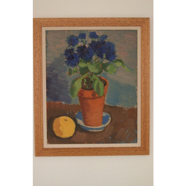 Olax, Blue Flower and Citrus, 1950s, Oil on Panel, Framed For Sale - Image 6 of 15