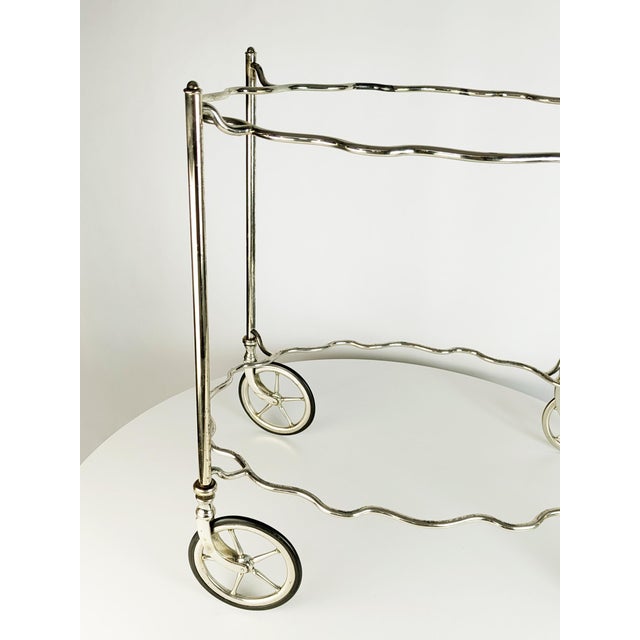 Mid-Century Italian Silver Plated Metal Trolley with Removable Trays by Carlo Mozzoni For Sale - Image 10 of 15