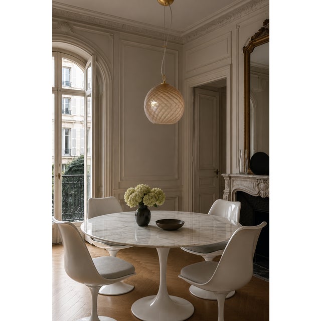 Barola' murano lamp is an elegant chandelier in authentic murano glass, featuring a splendid "mink"-colored diffuser,...