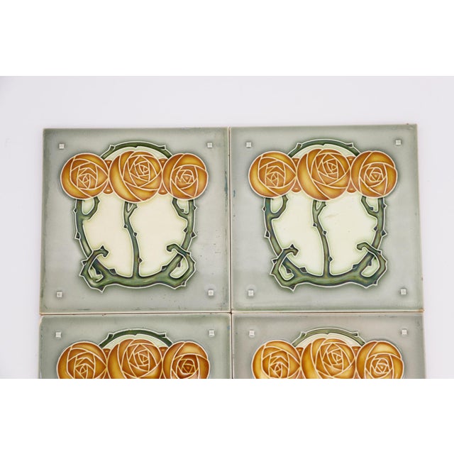 Orange 1920s Set of Four Tiles Art Nouveau H & R Johnson England For Sale - Image 8 of 18