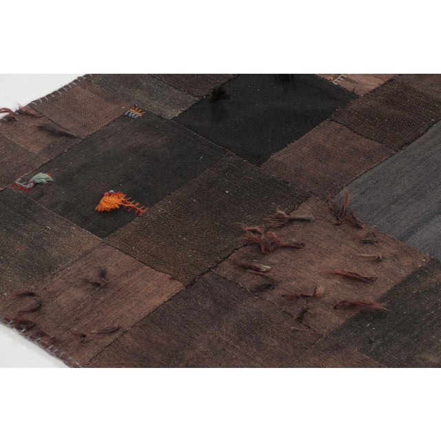 1950s Vintage Turkish Patchwork Kilim Rug in Brown With Textural Design - Rug & Kilim For Sale - Image 5 of 9