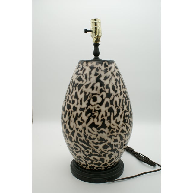 Black & Ivory Geometric Chulucanas Pottery Lamp – Handcrafted Peruvian Art Tribal Vase Desk lamp Add a touch of artisan...
