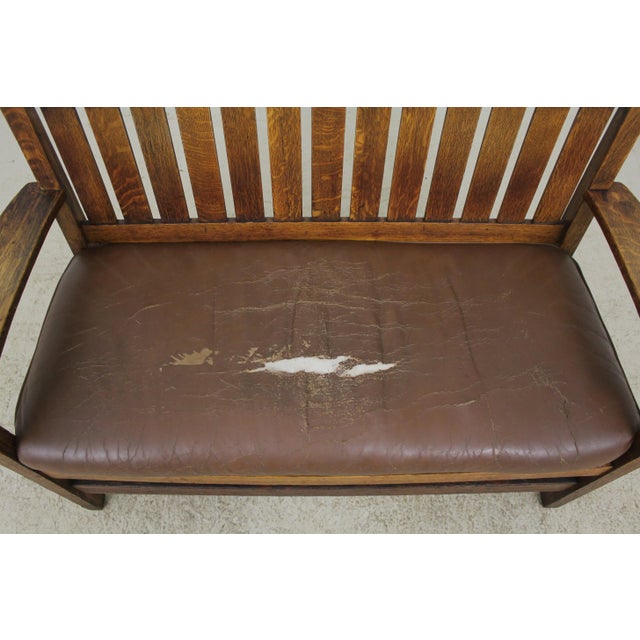 Antique Stickley Attributed Mission Oak Settee Bench For Sale - Image 11 of 13