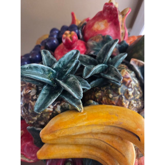 Ceramic Majolica Fruits in Basket Porcelain Sculpture For Sale - Image 7 of 13