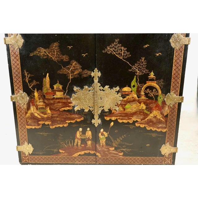 Wood Chinoiserie Cabinet-on-Stand, Japanned Finish, C. 1950-1960 For Sale - Image 7 of 11
