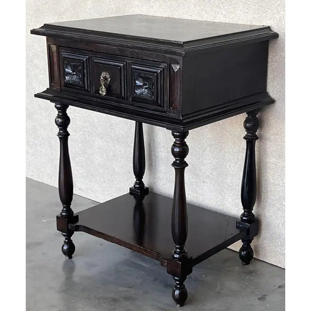 Black Pair of Spanish Nightstands With One Drawer and Low Shelve For Sale - Image 8 of 9