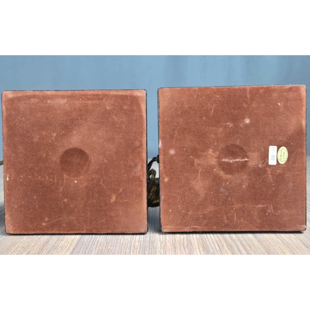 1990s Brass Marble Leather Wrapped Candlestick Table Lamps, Maitland Smith Style - a Pair For Sale - Image 15 of 16