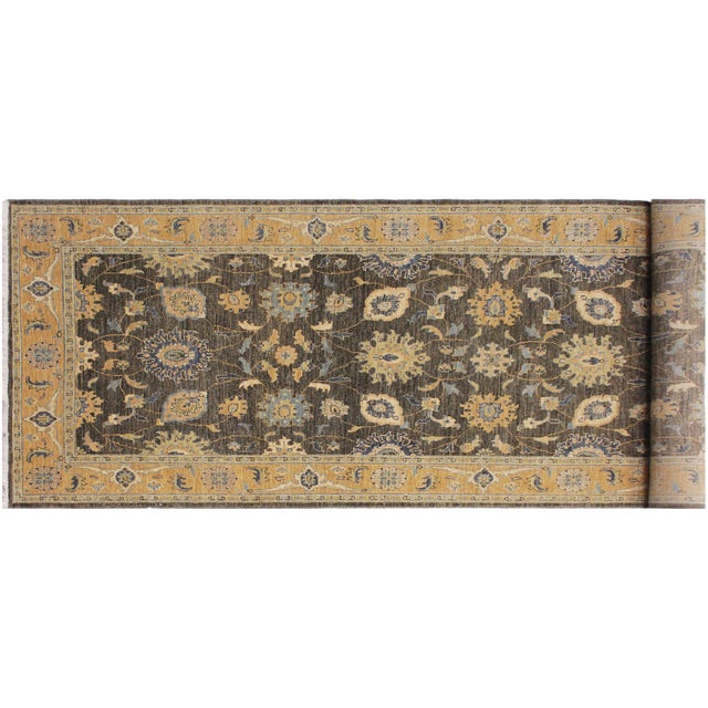 Boho Chic Ziegler Gray/Blue Wool Runner Rug- 4'4'' X 10'3'' For Sale - Image 9 of 10