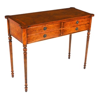 Vintage English Bur Walnut Console Table, 1950s For Sale