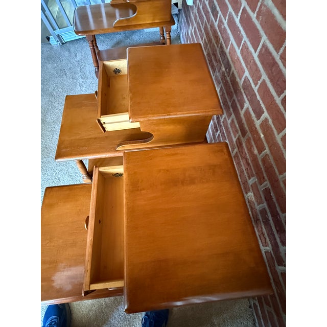 Farmhouse Heywood-Wakefield Birch Step End Table With Drawer Mid-Century For Sale - Image 3 of 7