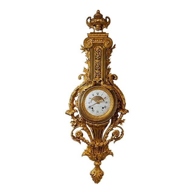19thC Coeur Paris Louis XVI Gold Bronze Cartel Clock For Sale