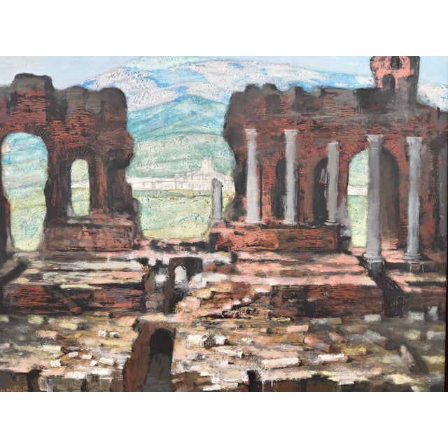 Jan Hoowij (1907–1987) Signed Mid-Century Oil on Panel Painting of Classical Roman Ruins in Gilt Frame For Sale - Image 4 of 9