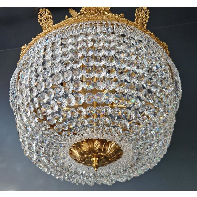 21st Century Brass Basket Empire Sac a Pearl Chandelier Crystal and Antique Gold For Sale - Image 6 of 12