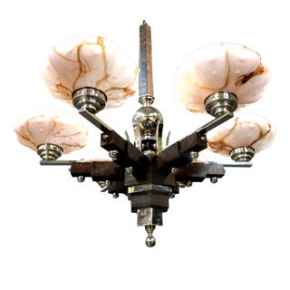 Art Deco Chandelier in Chrome and Marbled Glass, 1930s For Sale