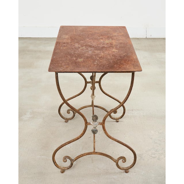 French Art Nouveau Patinated Iron Bronze Garden Bistro Table For Sale - Image 9 of 18