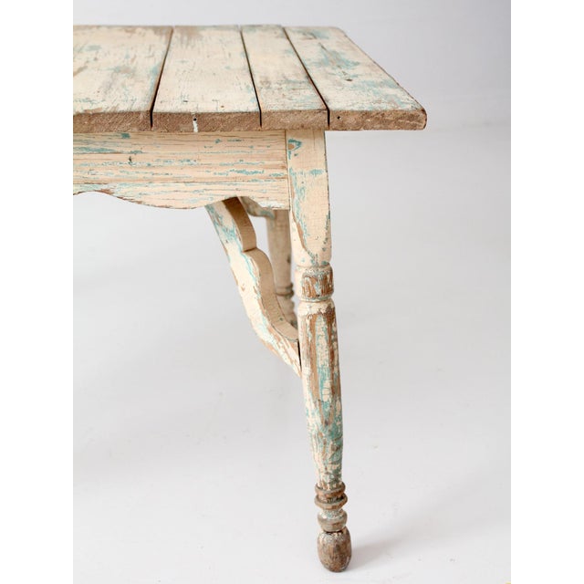 Antique American Country Painted Wood Low Table With Plank Top For Sale - Image 6 of 18
