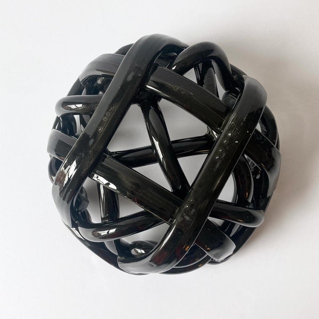 Ceramic 1980s Postmodern Black Ceramic Braided Woven Abstract Centerpiece Bowl For Sale - Image 7 of 7