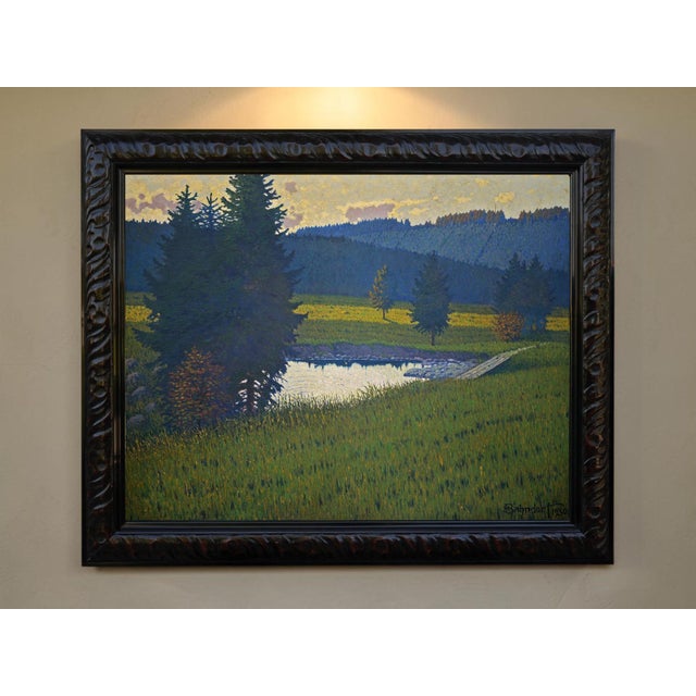 Bahndorf Heribert, Lakeside Landscape, 1930, Oil Painting on Cardboard, Framed For Sale - Image 7 of 18