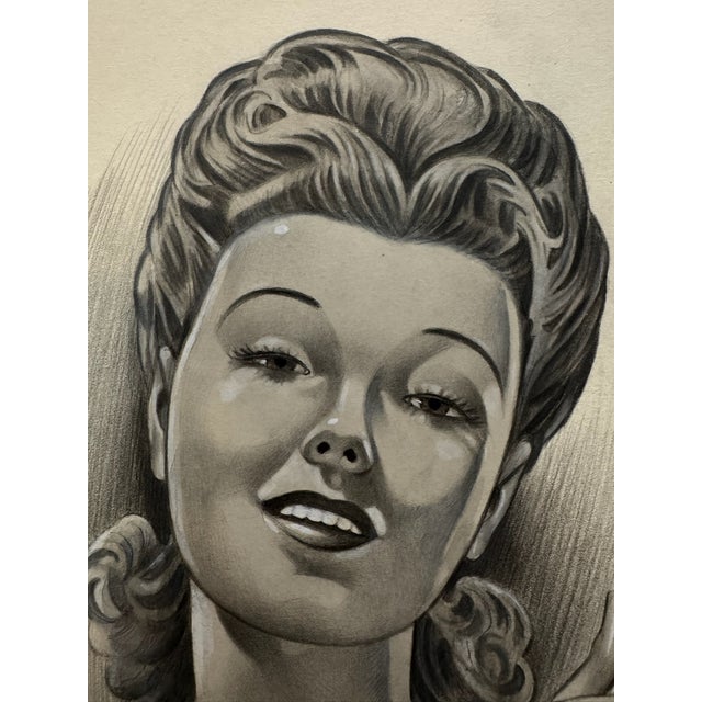 Original graphite pencil drawing by American artist and illustrator Theodore E. Schrock (1879–1952), depicting a glamorous...