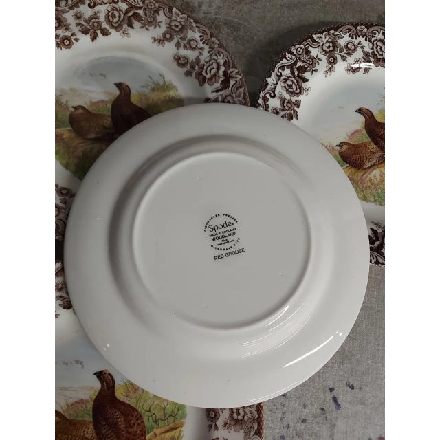 Celebrate the beauty of nature with this set of 8 Spode Woodland dinner plates, each showcasing 4 unique classic bird...