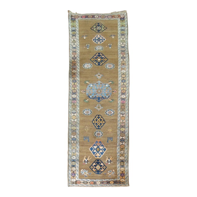 Early 20th Century Folk Art Camel Persian Serab Pictorial People Runner - 3'3" x 10'9" For Sale