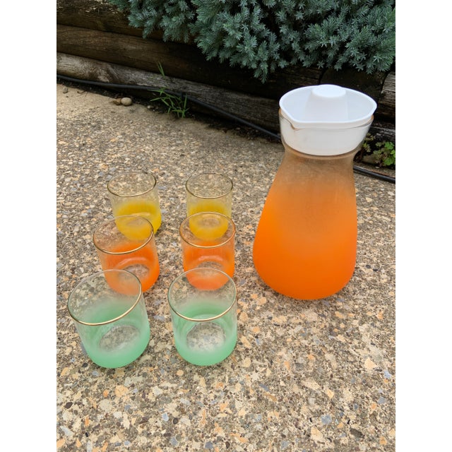1960s Vintage 1960s Satin by Libby Multicolor 7 Piece Glass Juice Set For Sale - Image 5 of 7