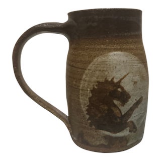 Vintage 1981 Minnesota Renaissance Festival Hand-Thrown Stoneware Unicorn Mug For Sale